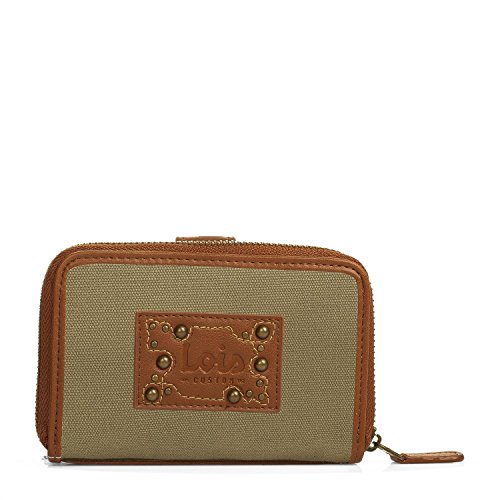 Lois - Billetero de Mujer. Cartera Tarjetero Monedero. Tarjetas Documentación Monedas y Billetes. Lona Estampada. Diseño y Calidad. Caja para Regalo. Estilo Informal. 91714, Color Kaki