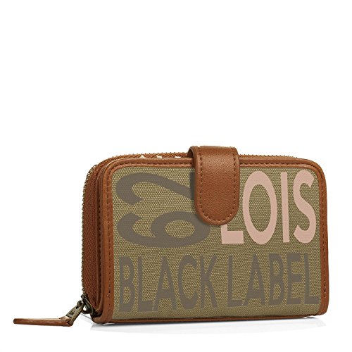 Lois - Billetero de Mujer. Cartera Tarjetero Monedero. Tarjetas Documentación Monedas y Billetes. Lona Estampada. Diseño y Calidad. Caja para Regalo. Estilo Informal. 91714, Color Kaki