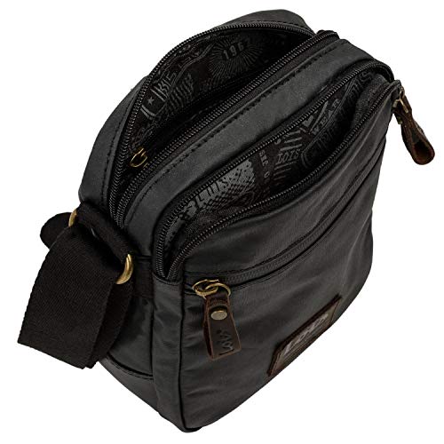 Lois - Bolso Bandolera de Hombre Pequeño. Mensajero al Hombro. Múltiples Apartados. Lona recubierta/Piel Uso Diario. Marca Calidad y Diseño. Resistente 307820, Color Negro