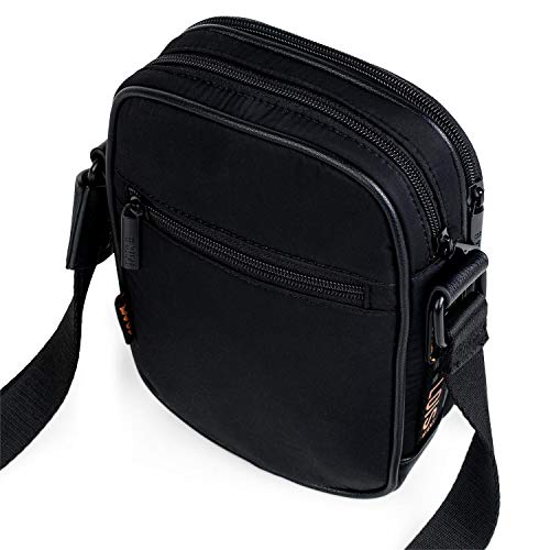 Lois - Bolso Bandolera Hombre. Bolsa de Mensajero al Hombro. Cierre con Cremallera. Múltiples Compartimentos. Lona Canvas 305820, Color Negro