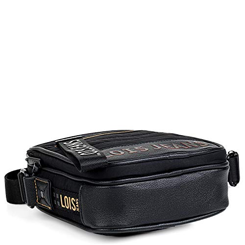 Lois - Bolso Bandolera Hombre. Bolsa de Mensajero al Hombro. Cierre con Cremallera. Múltiples Compartimentos. Lona Canvas 305820, Color Negro