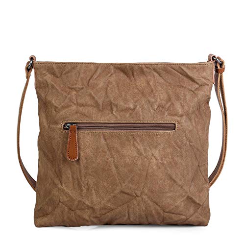 Lois - Bolso Bandolera Pequeño de Mujer. Con Cremallera. Estampado y con Remaches. Base reforzada. Para uso Diario. Lona y Cuero PU Polipiel. Efecto Arrugado. 303044, Color Beige
