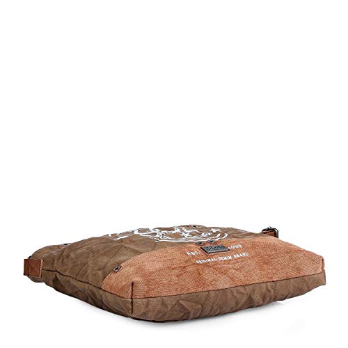 Lois - Bolso Bandolera Pequeño de Mujer. Con Cremallera. Estampado y con Remaches. Base reforzada. Para uso Diario. Lona y Cuero PU Polipiel. Efecto Arrugado. 303044, Color Beige