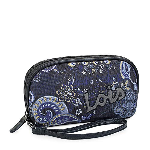 Lois - Bolso de Mujer de Mano Pequeño con Asa. Casual. Ranuras par Tarjetas. Lona Estampada y Bordada - Cuero PU. Calidad Marca y Diseño. Práctico y Resistente. 96108, Color Negro