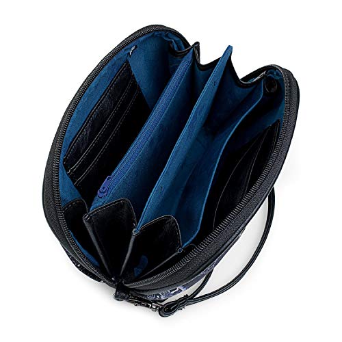 Lois - Bolso de Mujer de Mano Pequeño con Asa. Casual. Ranuras par Tarjetas. Lona Estampada y Bordada - Cuero PU. Calidad Marca y Diseño. Práctico y Resistente. 96108, Color Negro