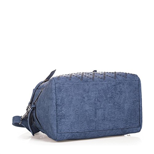 Lois - Bolso de Mujer de Mano Tipo Bowling. 2 Asas Largas y Bandolera. Cuero PU con Remaches. Elegante Resistente Cómodo y Práctico. Marca de Calidad y Diseño Exclusivo. 93931, Color Azul