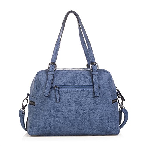 Lois - Bolso de Mujer de Mano Tipo Bowling. 2 Asas Largas y Bandolera. Cuero PU con Remaches. Elegante Resistente Cómodo y Práctico. Marca de Calidad y Diseño Exclusivo. 93931, Color Azul
