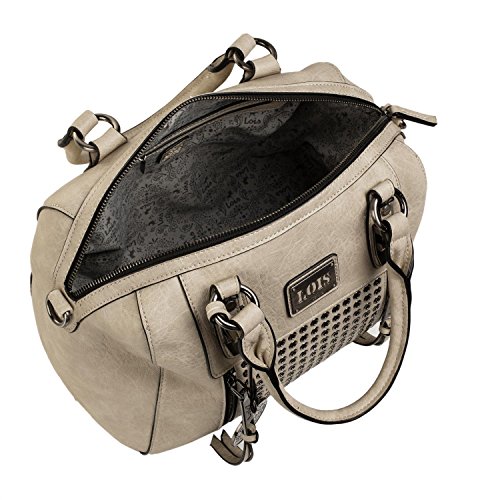 Lois - Bolso de Mujer de Mano Tipo Bowling. 2 Asas y Bandolera. Decorado con Remaches. Cuero PU. Elegante Resistente y Cómodo. Calidad Estilo Diseño y Marca. 93131, Color Beige