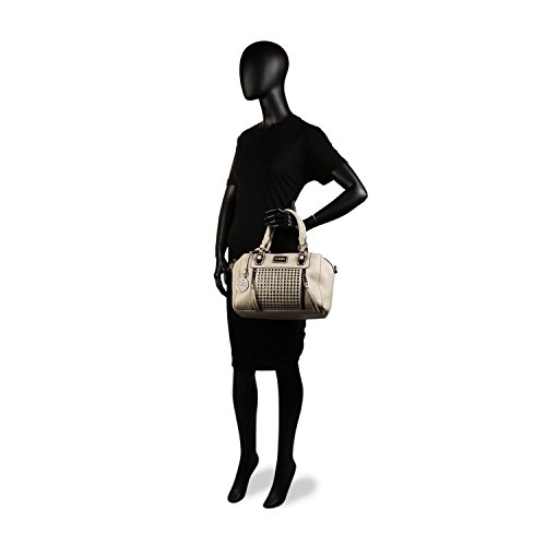 Lois - Bolso de Mujer de Mano Tipo Bowling. 2 Asas y Bandolera. Decorado con Remaches. Cuero PU. Elegante Resistente y Cómodo. Calidad Estilo Diseño y Marca. 93131, Color Beige