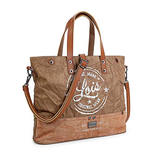 Lois - Bolso de Mujer Tipo Shopping. Portadocumentos Cartera Tipo Mensajero 15" para Portátil. Lona - Cuero PU Estampado Polipiel. Efecto Arrugado. Marca Original. 303040, Color Beige