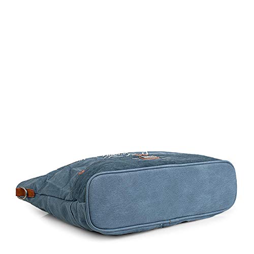 Lois - Bolso de Mujer Tipo Shopping. Portadocumentos Cartera Tipo Mensajero 15" para Portátil. Lona - Cuero PU Estampado Polipiel. Efecto Arrugado. Marca Original. 303040, Color Azul