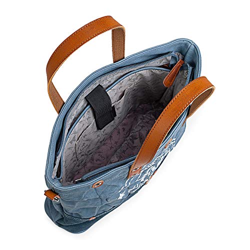 Lois - Bolso de Mujer Tipo Shopping. Portadocumentos Cartera Tipo Mensajero 15" para Portátil. Lona - Cuero PU Estampado Polipiel. Efecto Arrugado. Marca Original. 303040, Color Azul