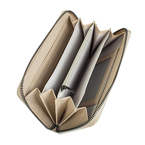 Lois - Cartera de Mujer. Billetero Monedero. Tarjetas Documentación Billetes DNI Monedas. Cuero PU. Caja para Regalo. Gran Capacidad. Resistente Práctico Elegante Estilo. 92701, Color Beige