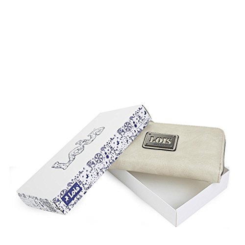 Lois - Cartera de Mujer. Billetero Monedero. Tarjetas Documentación Billetes DNI Monedas. Cuero PU. Caja para Regalo. Gran Capacidad. Resistente Práctico Elegante Estilo. 92701, Color Beige