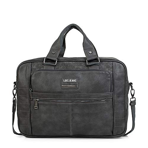 Lois - Cartera Portadocumentos Unisex Ordenador Portátil 15". Bolso de Mano. Cuero PU. Original Elegante Práctico, Resistente y Ligero. Bonito Diseño. 96540, Color Gris Oscuro