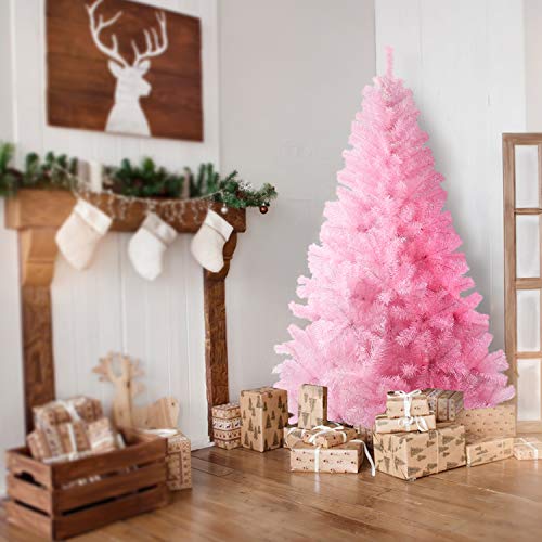 Lokipa - Árbol de Navidad artificial de 1,8 m, con bisagras, color rosa, con soporte de metal para decoración, 700 puntas