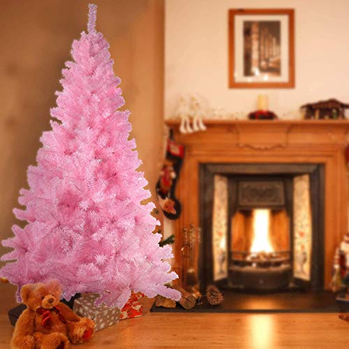 Lokipa - Árbol de Navidad artificial de 1,8 m, con bisagras, color rosa, con soporte de metal para decoración, 700 puntas