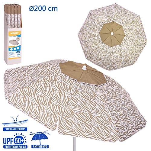 LOLAhome Sombrilla Playa con Soporte antiviento marrón de Fibra de Vidrio y Aluminio (Ø 200 cm)