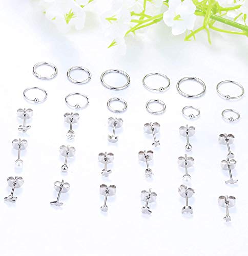 LOLIAS 15Pares Acero Inoxidable Pequeños Pendientes Cartílago Aros para Mujeres Hombres Aretes Tragus Círculo CZ Corazón Pendientes Luna Estrella Bola Cartílago Piercing de Oreja para Mujer Hombre