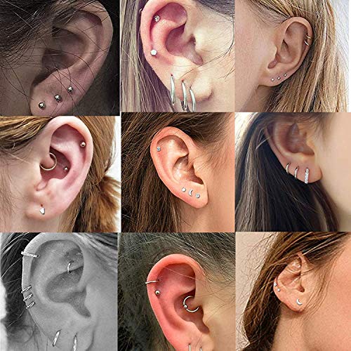 LOLIAS 15Pares Acero Inoxidable Pequeños Pendientes Cartílago Aros para Mujeres Hombres Aretes Tragus Círculo CZ Corazón Pendientes Luna Estrella Bola Cartílago Piercing de Oreja para Mujer Hombre