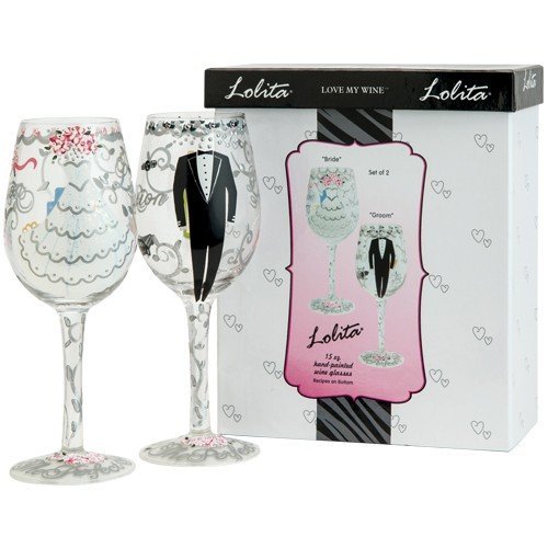 Lolita SETW-5522A Bride and Groom - Juego de 2 copas de vino pintado a mano para la novia y el novio