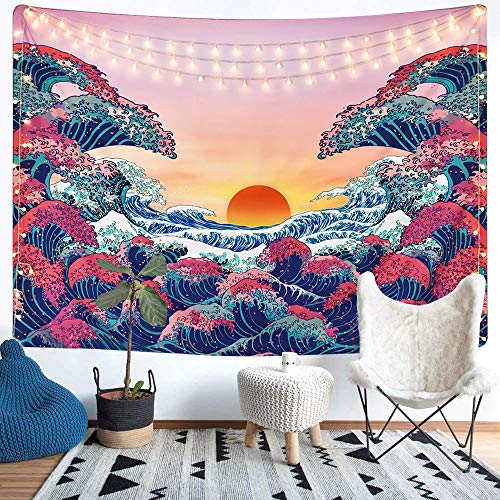 LOMOHOO Colgar en la Pared Gran Ola oceánica Colgante de Pared Naranja al Atardecer con Pared Arte Naturaleza Decoraciones para el hogar para la Sala de Estar Dormitorio Dormitorio Decoración