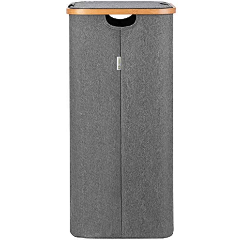 Lonbet® - Cesto Ropa Sucia con Tapa Gris - XXL 100 litros - Cubo Ropa Sucia Grande con Asas - Cesto para la Colada - Cesto Ropa Sucia de Bambú