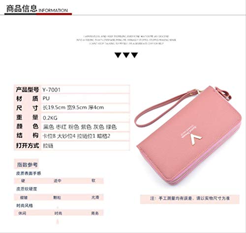 longer Cartera De Mujer con Doble Cremallera, Billetera De Mujer, Billetera Multifunción De Protección RFID De Larga Duración, Billetera De Bolsillo De Múltiples Tarjetas De Gran Capacidad