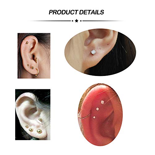 Longita 16G Acero Quirúrgico Pendientes Helix Cartilago Tragus Piercings Oreja Barbell 6mm 8mm Joyería del Cuerpo 10 Piezas