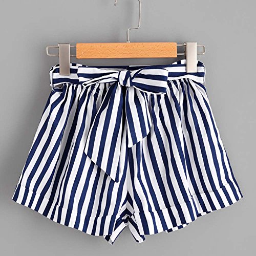 Longra ? ? Mujeres Tops pantalón! Bolso de Mujer de Manga Corta Sexy y con Estampado Floral para Mujer Bolso con cinturón Shorts Shorts (Azul, S)