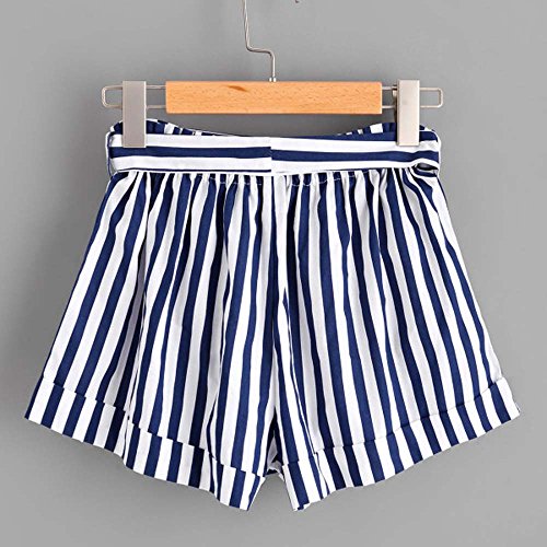 Longra ? ? Mujeres Tops pantalón! Bolso de Mujer de Manga Corta Sexy y con Estampado Floral para Mujer Bolso con cinturón Shorts Shorts (Azul, S)