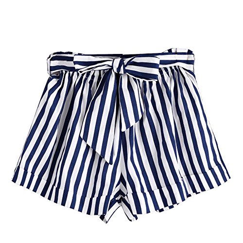 Longra ? ? Mujeres Tops pantalón! Bolso de Mujer de Manga Corta Sexy y con Estampado Floral para Mujer Bolso con cinturón Shorts Shorts (Azul, S)