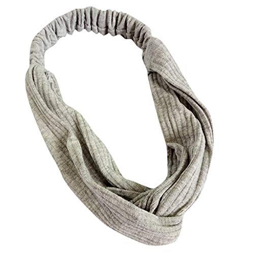 LOPILY Señoras Twist Nudo Diadema De Color SóLido EláStico Head Wrap Turbante Hair Band Ala Ancha Suave Satén Diadema De Cabeza Sencillo Elegante Pelo Banda(Light Gris)