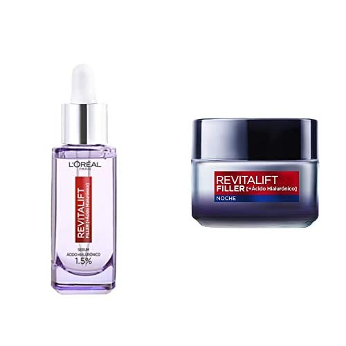 L'Oreal Paris Dermo Expertise Revitalift Filler Rutina, Sérum con Ácido Hialurónico Puro + Crema de Noche remodeladora