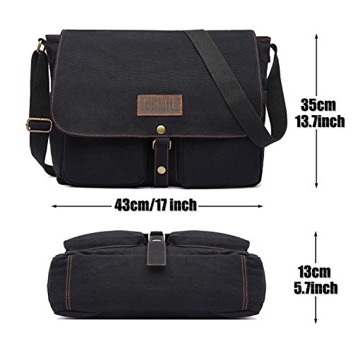 LOSMILE Hombres Bolsos Bandolera Lona Bolsa de Mensajero 15.6" Bolsas para portátil Maletines Bolsa de Ordenador Bolsas Escolares,Gran tamaño.(Negro)