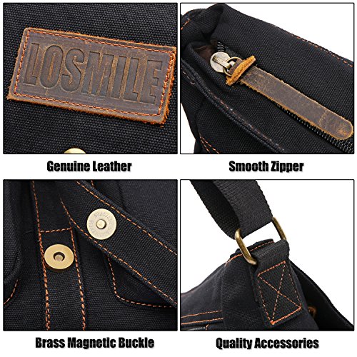 LOSMILE Hombres Bolsos Bandolera Lona Bolsa de Mensajero 15.6" Bolsas para portátil Maletines Bolsa de Ordenador Bolsas Escolares,Gran tamaño.(Negro)