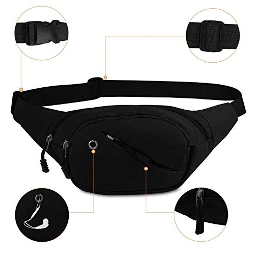 Lotisie Riñoneras Deportiva para Mujer y Hombre, Riñonera Impermeable con Muchos Bolsillos, Riñonera con Correa Ajustable para Deportes al Aire Libre Viaje Correr Senderismo Ciclismo, Negro