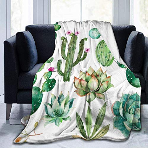 LOVE GIRL Plantas de Acuarela Cactus Franela Manta de Tiro de Lana Sala de Estar/Dormitorio/Sofá Sofá Manta de Cama Suave y cálida para niños Adultos Todas Las Estaciones