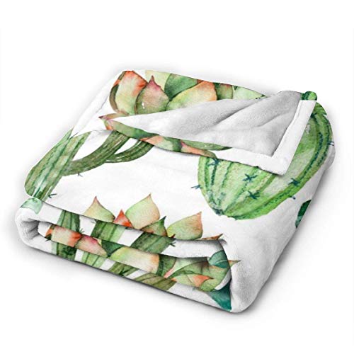 LOVE GIRL Plantas de Acuarela Cactus Franela Manta de Tiro de Lana Sala de Estar/Dormitorio/Sofá Sofá Manta de Cama Suave y cálida para niños Adultos Todas Las Estaciones
