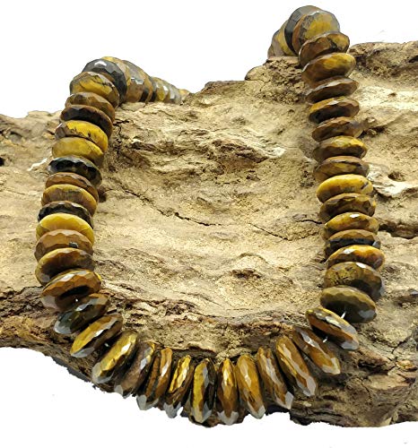 LOVEKUSH - Collar de cuentas sueltas de ojo de tigre amarillo natural, forma de piedra Rondelle, talla 8-12 mm, talla alemana, 45,7 cm de largo, chapado en plata, código de cierre: Raj- 29