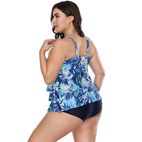 Lover-Beauty Conjunto Bikini Mujer Faldas de Pastel Dos Piezas Talla Grande Ropa Baño Dama Escote V Sin Manga Tiante con Pantalones Cortos XL-4XL para Playa (3X-Large)