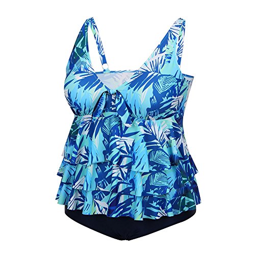 Lover-Beauty Conjunto Bikini Mujer Faldas de Pastel Dos Piezas Talla Grande Ropa Baño Dama Escote V Sin Manga Tiante con Pantalones Cortos XL-4XL para Playa (3X-Large)