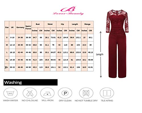 Lover-Beauty Mono Largo Casual Manga Larga Otoño Encaje Hueco Flounce Pantalones Piernas Anchas Suit Traje Dama para Boda Verano Mono Azul