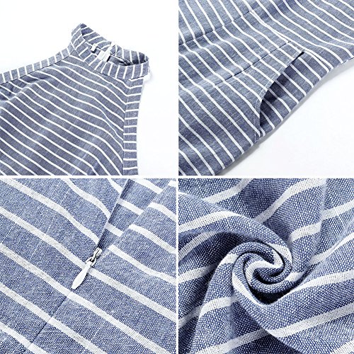 Lover-Beauty Mono Largo Mujer Verano Casual Raya Vendaje en Cintura Alta con Bosillo Hombro Descubierto Sin Manga Cuello Colgante Casual Oficina Piernas Anchas