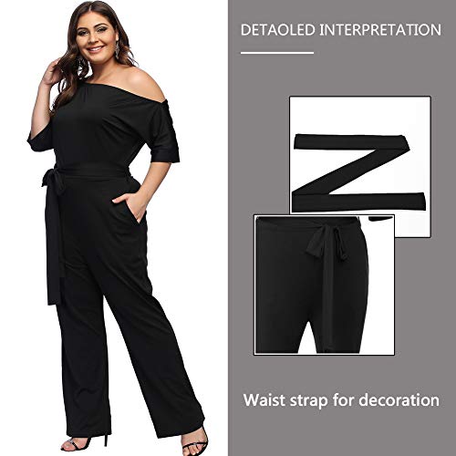 Lover-Beauty Mono Mujer Talla Grande Casual Un Hombro Asimétrico Cintura Alta Vendaje Top Ajustado Pantalones Largo Manga Media Verano Negro