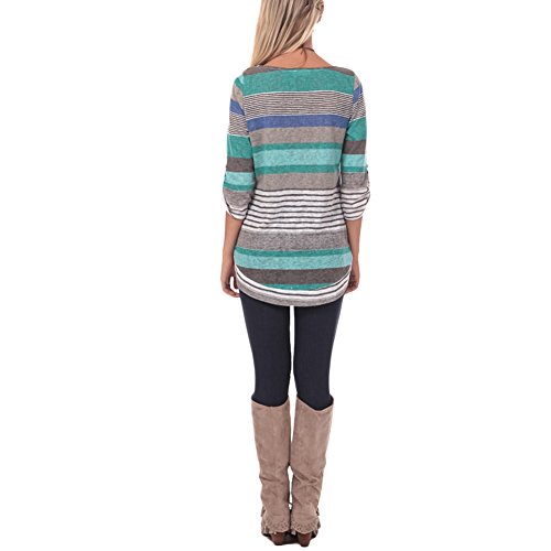 Lover-Beauty Mujeres Verano Camisetas Pullover Casual Camisa Manga Corta Cuello V Blusa Rayadas Patchwork Elástico Tops