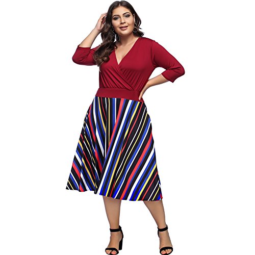 Lover-Beauty Vestidos Túnicas Tallas Grandes Mujeres Múltiples Capas Plisada Dividida 1X-4X Rojop