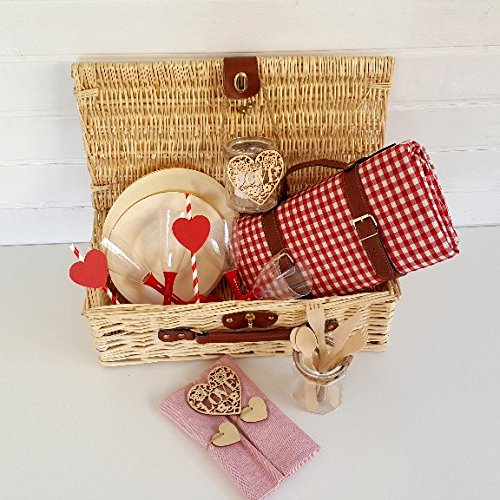 LOVERSpack Cesta Picnic Romántica Mimbre Natural Sorprende a tu Pareja con Picnic romántico en la Playa, montaña, Jardin, etc.!