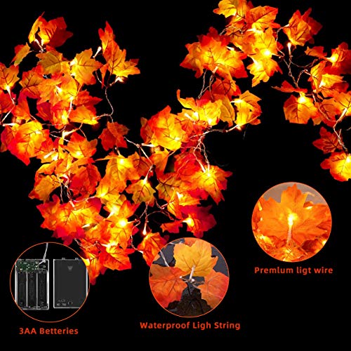 LOVEXIU Luces Decorativas de Navidad,Thanksgiving,Otoño Exterior,LED Guirnaldas Luminosas, iluminación led para jardín,Artificial Autumn Maple Leaves Luces de Cadena de Halloween Calabazas Decorativa