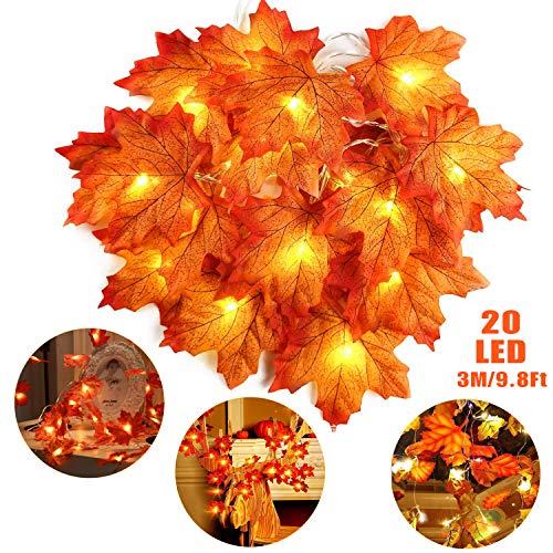 LOVEXIU Luces Decorativas de Navidad,Thanksgiving,Otoño Exterior,LED Guirnaldas Luminosas, iluminación led para jardín,Artificial Autumn Maple Leaves Luces de Cadena de Halloween Calabazas Decorativa